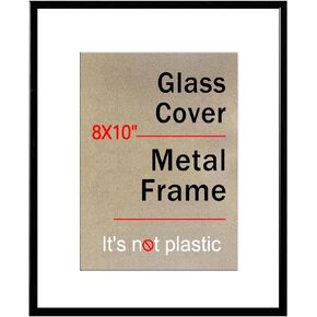 11x14 Metal Picture Frames Wall Decor, Real Glass Cover Display Pictures 8x10 with Mat or 11x14 without Mat, Photo Frame for Wall Hanging, Black, Thin Side