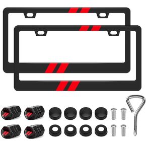 2PCS License Plate Frames for Charger Challenger Durango Journey Accessories with Tire Valve Caps License Plate Covers for Front Rear Car Tags Aluminum Alloy License Plate Holder Fit for All Vehicle