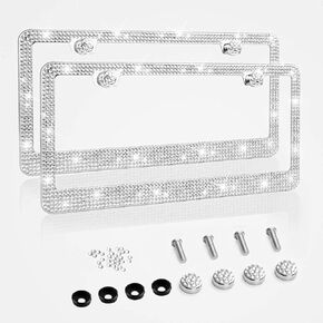 Bling License Plate Frames 2PCS, Sparkly Stainless Steel License Plate Frames, Sparkly Rhinestone Diamond Car Accessories for Women,Party,Birthday,Xmas (Colorful)