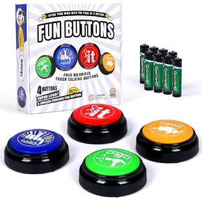 Witty Yeti Hilarious, Novelty Talking Button 4 PK Has 24 Unique Sayings. Bad Word Buttons Play Funny Sound Clips in Clear Audio, Loud Gag Gift for Coworkers or Family. Batteries Included