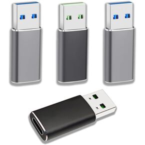 4 Pack USB Adapter,USB C Female to USB 3.0 Male Adapter Compatible with iPhone 15 Series,Laptops, Power Banks, Chargers, and More Devices with USB A Ports (Silver Gray) (Black)