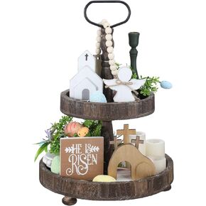 5 Pcs Jesus Tomb Easter Tray Bundle Kit with LED Fairy Lights, Wooden Easter Jesus Sign He Is Risen Resurrection Scene Nativity Christ Statue Farmhouse Easter Tiered Tray Decor for Home Church Table