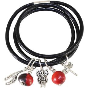 E B Evelyn Brooks Designs Adjustable Leather UNISEX Band Charm Bracelet (Multiple Styles) w/Meaningful Good Luck Huayruro Red & Black Seed beads - Great gifts for HER & For HIM