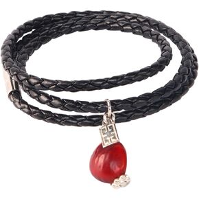 E B Evelyn Brooks Designs Adjustable Leather UNISEX Band Charm Bracelet (Multiple Styles) w/Meaningful Good Luck Huayruro Red & Black Seed beads - Great gifts for HER & For HIM