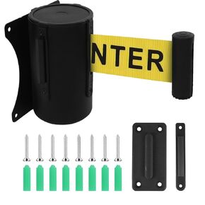 Crowd Control Wall Mount Retractable Belt Barrier 1 Pack,TrreZon Fixed Stanchion Tapes 16' Yellow Belt with "Caution: DO NOT Enter" for High-Traffic Area Hallway Grocery Church Office Stadium School