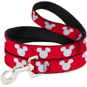 Disney Pet Leash, Dog Leash, Mickey Mouse Ears Icon Red White, 4 Feet Long 1.0 Inch Wide