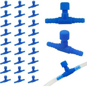 WishLotus 30 Pack Fish Tank Air Valve, Plastic T Type 2 Way Oxygen Hose Connector Aquarium Air Pump Control Valve for Aquarium Air Pump Hose Connector Head Aquarium Accessories Products (Blue)