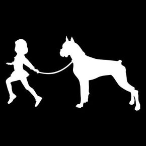 Girl Leading A Boxer Dog Vinyl Decal Sticker | Cars Trucks Vans SUVs Laptops Walls Windows Cups | White | 7 X 3.8 | KCD2128