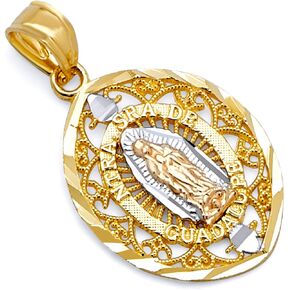 14k REAL Tri Color Gold Religious Our Lady of Guadalupe Charm Pendant