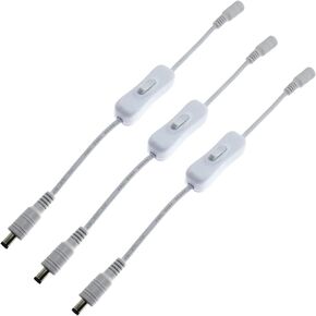 3pcs in-Line Power Extension Cable Wire with Switch On/Off,White DC Male Female Plug Jack Connector Cable for CCTV Camera Light Strip 5.5x2.1mm DC 12V