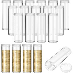 20 Pieces Coin Storage Tube Half Dollars Coin Tube Round Clear Coin Tubes Coin Container with Screw on Lid Coin Organizer for Coin Collection Supplies