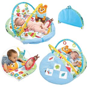 Yookidoo Play 'N’ Nap. 3-in-1 Baby Activity Playmat Gym, Tummy Time Mat, Pillow & Mirror. Foldable Infant Blanket, with Sensory Toys and Newborn Rattle for 0-12 Months.