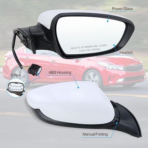 Left Driver Side Mirror Compatible with 2017 2018 Kia Forte with Manual Folding power glass Heated Can be DIY Paintable Replace#KI1320213(5 Pins) in Kuwait