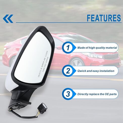Left Driver Side Mirror Compatible with 2017 2018 Kia Forte with Manual Folding power glass Heated Can be DIY Paintable Replace#KI1320213(5 Pins) in Kuwait