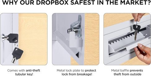 flybold Through-the-Door Locking Key Drop Box Heavy Duty Rainproof Door Mail Slot Drop Boxes for Business with Tubular Lock Keys Baffle Prevents Money Fishing Dropbox Slots for Doors Keys Rent Deposit in Saudi Arabia
