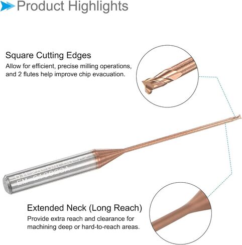 Square Nose End Mill, 1mm x 25mm Cutting, Long Reach Titanium (Nano-Scale) Coated Carbide 2 Flutes CNC Router Bits - (Applications: for Stainless Steel Cast Iron Metal) in Saudi Arabia