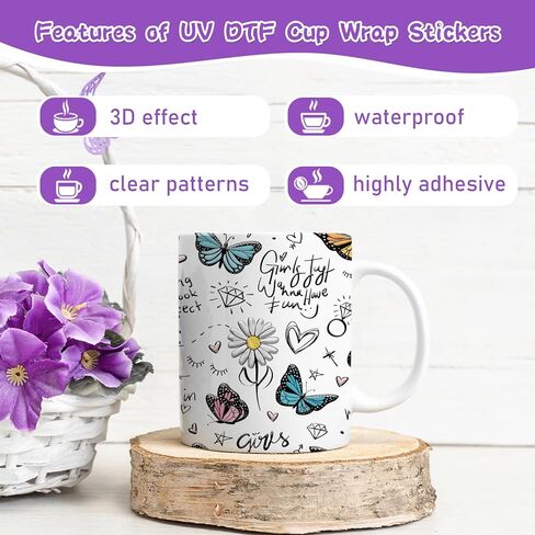 wxiben الأشعة فوق البنفسجية DTF كأس التفاف - 10 ورقة عباد الشمس الأشعة فوق البنفسجية كأس DTF يلتف ل 16 أوقية فراشة ملهمة UVDTF كأس يلتف للماء شخصية زهرة الأشعة فوق البنفسجية DTF ملصقات التفاف لأكواب زجاجية الحرف الخشبية in Kuwait