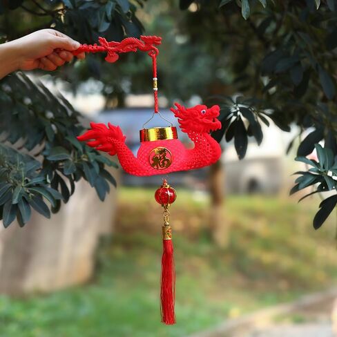 2 قطعة التنين الأحمر الفوانيس الصينية الديكور مع التنين شكل القطب شرابة بطارية تعمل ثلاثية الأبعاد النمط الصيني العام الجديد مهرجان الربيع الديكور in Kuwait