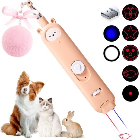 Cat Laser Toys, 2 in 1 Laser Pointer Cat Toys,Internative Cat Toys for Indoor Cats,3+5 Light Modes Cat Wand Toy, Retractable Cat Feather Toys, Long Range Kitten Toys,USB Rechargeable in Saudi Arabia