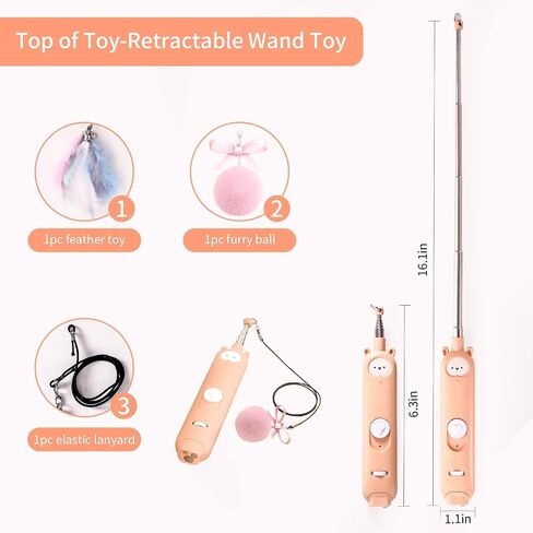 Cat Laser Toys, 2 in 1 Laser Pointer Cat Toys,Internative Cat Toys for Indoor Cats,3+5 Light Modes Cat Wand Toy, Retractable Cat Feather Toys, Long Range Kitten Toys,USB Rechargeable in Saudi Arabia