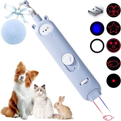 Cat Laser Toys, 2 in 1 Laser Pointer Cat Toys,Internative Cat Toys for Indoor Cats,3+5 Light Modes Cat Wand Toy, Retractable Cat Feather Toys, Long Range Kitten Toys,USB Rechargeable in Saudi Arabia