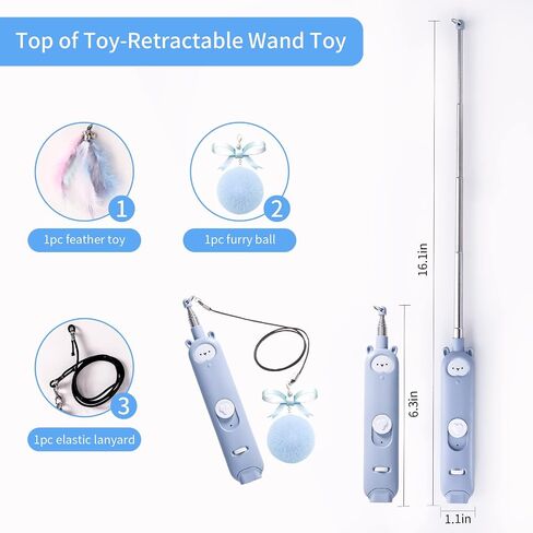 Cat Laser Toys, 2 in 1 Laser Pointer Cat Toys,Internative Cat Toys for Indoor Cats,3+5 Light Modes Cat Wand Toy, Retractable Cat Feather Toys, Long Range Kitten Toys,USB Rechargeable in Saudi Arabia