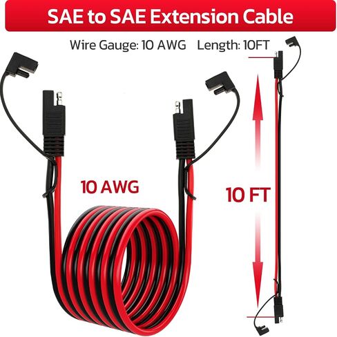 10AWG SAE Extension Cable 10 Gauge SAE to SAE Extension Cord with Two Prong Connectors for Solar RV Automotive (1FT) in Saudi Arabia