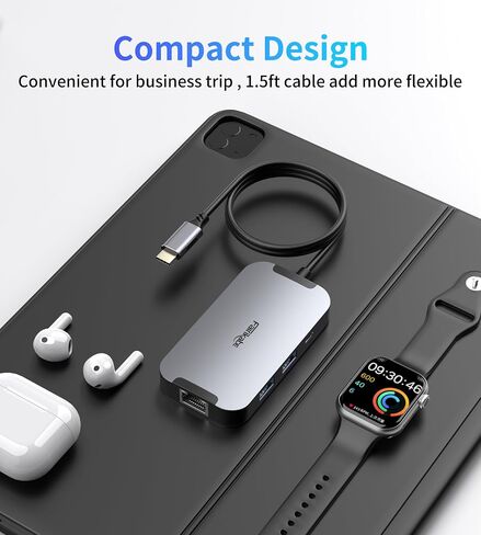محطة إرساء USB C شاشة مزدوجة، مقسم HDMI شاشة ممتدة شاشتين لأجهزة Mac وWindows، محول USB C متعدد المنافذ 6 في 1، HDMI مزدوج 1000 ميجابت في الثانية جيجابت إيثرنت PD توصيل طاقة USB مزدوج 3.0 in Kuwait