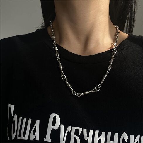 coadipress Unisex Gothic Thorns Choker Necklace for Men Women Personalized Punk Hip Hop Heavy Duty Padlock Metal Collar Thorns Barbed Wire Choker Necklace Harajuku Chain Jewelry Gift in Saudi Arabia