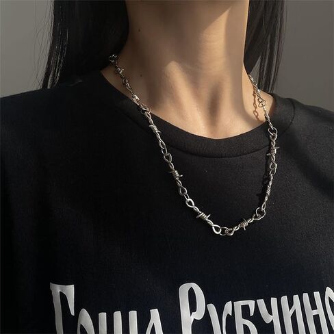 coadipress Unisex Gothic Thorns Choker Necklace for Men Women Personalized Punk Hip Hop Heavy Duty Padlock Metal Collar Thorns Barbed Wire Choker Necklace Harajuku Chain Jewelry Gift in Saudi Arabia