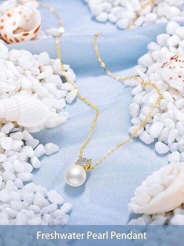 Gold Pearl Necklace 14K Solid Gold Dainty Pearl Necklaces for Women Her Mom Jewelry Gifts,Real Pearl Necklace Choker for Mothers Day Mama Necklace Gift in Saudi Arabia