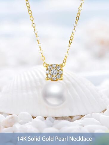 Gold Pearl Necklace 14K Solid Gold Dainty Pearl Necklaces for Women Her Mom Jewelry Gifts,Real Pearl Necklace Choker for Mothers Day Mama Necklace Gift in Saudi Arabia