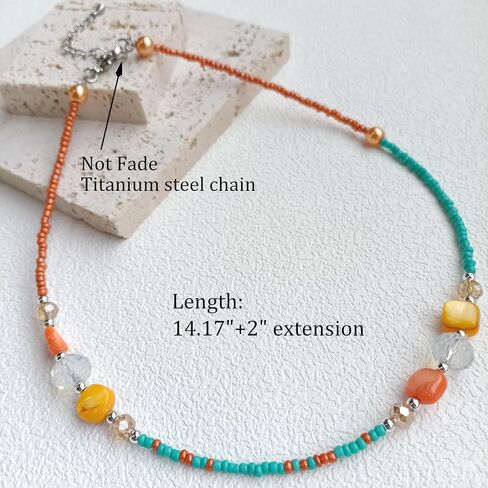 Beaded Necklace for Women, Colorful Gemstone Choker Necklaces Boho Cute Necklace Handmade Crystal Summer Beach Jewelry for Teen Girls in Saudi Arabia