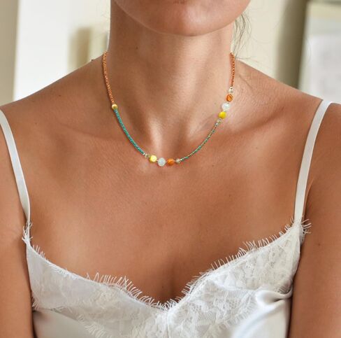Beaded Necklace for Women, Colorful Gemstone Choker Necklaces Boho Cute Necklace Handmade Crystal Summer Beach Jewelry for Teen Girls in Saudi Arabia