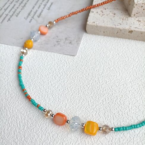 Beaded Necklace for Women, Colorful Gemstone Choker Necklaces Boho Cute Necklace Handmade Crystal Summer Beach Jewelry for Teen Girls in Saudi Arabia