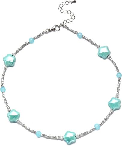 Beaded Necklace for Women, Colorful Gemstone Choker Necklaces Boho Cute Necklace Handmade Crystal Summer Beach Jewelry for Teen Girls in Saudi Arabia