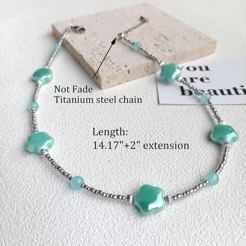 Beaded Necklace for Women, Colorful Gemstone Choker Necklaces Boho Cute Necklace Handmade Crystal Summer Beach Jewelry for Teen Girls in Saudi Arabia