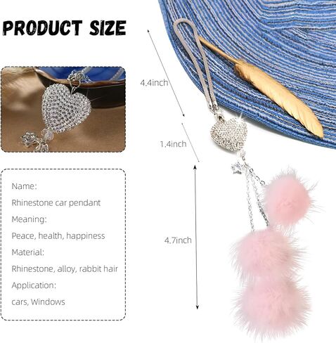 Bling Car Mirror Accessories for Women, Rhinestone Diamond Love Heart & Pink Plush Ball Decor Ornament Pendant, Car Rear View Mirror Hanging Charm Pendant, Lucky Hanging Accessories (black) in Kuwait