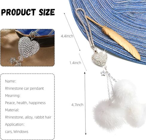 Bling Car Mirror Accessories for Women, Rhinestone Diamond Love Heart & Pink Plush Ball Decor Ornament Pendant, Car Rear View Mirror Hanging Charm Pendant, Lucky Hanging Accessories (black) in Kuwait