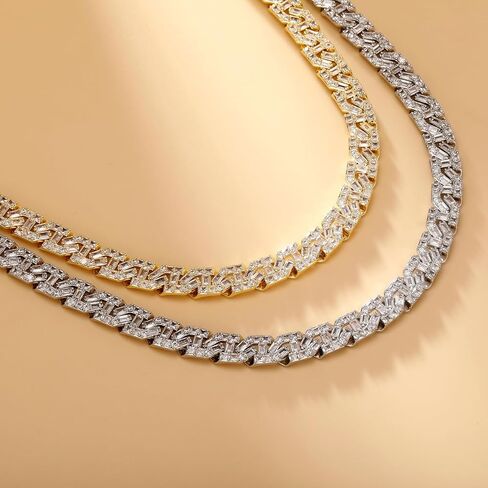 TOPGRILLZ سلسلة الارتباط الكوبي للرجال مجوهرات ذهبية فضية الرغيف الفرنسي الماس ميامي قلادة قلادة للنساء 9 مم مثلج خارج 14K مطلية بالذهب هدايا للنساء in Kuwait