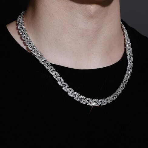 TOPGRILLZ سلسلة الارتباط الكوبي للرجال مجوهرات ذهبية فضية الرغيف الفرنسي الماس ميامي قلادة قلادة للنساء 9 مم مثلج خارج 14K مطلية بالذهب هدايا للنساء in Kuwait