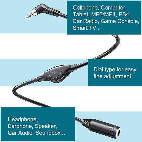 Punasi 2 حزم كابل تمديد سماعة الرأس مع التحكم في مستوى الصوت في الخط، كابل صوت تمديد 3.5 ملم ذكر إلى أنثى محول Aux للهواتف وسماعات الرأس والأجهزة اللوحية وأجهزة الكمبيوتر الشخصية ومشغلات MP3 والمزيد in Kuwait