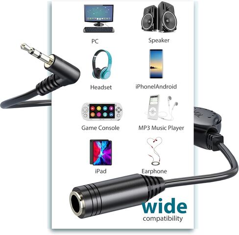 Punasi 2 حزم كابل تمديد سماعة الرأس مع التحكم في مستوى الصوت في الخط، كابل صوت تمديد 3.5 ملم ذكر إلى أنثى محول Aux للهواتف وسماعات الرأس والأجهزة اللوحية وأجهزة الكمبيوتر الشخصية ومشغلات MP3 والمزيد in Kuwait