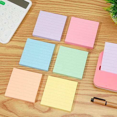 6 وسادات من الملاحظات اللاصقة المبطنة بالباستيل مقاس 3 × 3 بوصة، سهلة نشر الملاحظات اللاصقة مع الخطوط، ملاحظات لاصقة الأكورديون 80 ورقة/وسادة (باستيل) in Kuwait