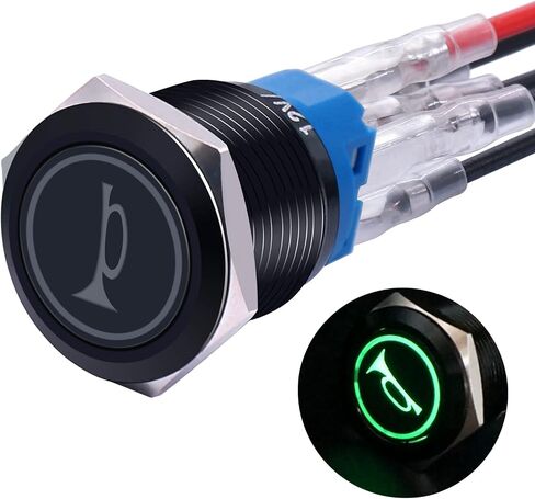 Twidec/22MM مكبر الصوت لحظة دفع زر التبديل 12V 7/8 "تصاعد ثقب الأخضر أدى ضوء أسود الفولاذ المقاوم للصدأ قذيفة 1NO 1NC SPDT مع الأسلاك قبل الأسلاك التبديل لتعديل السيارة BKP22LB-G in Saudi Arabia