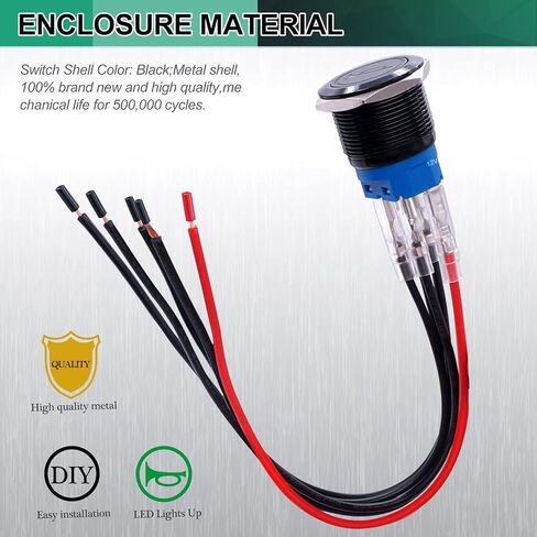 Twidec/22MM مكبر الصوت لحظة دفع زر التبديل 12V 7/8 "تصاعد ثقب الأخضر أدى ضوء أسود الفولاذ المقاوم للصدأ قذيفة 1NO 1NC SPDT مع الأسلاك قبل الأسلاك التبديل لتعديل السيارة BKP22LB-G in Saudi Arabia