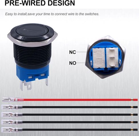 Twidec/22MM مكبر الصوت لحظة دفع زر التبديل 12V 7/8 "تصاعد ثقب الأخضر أدى ضوء أسود الفولاذ المقاوم للصدأ قذيفة 1NO 1NC SPDT مع الأسلاك قبل الأسلاك التبديل لتعديل السيارة BKP22LB-G in Saudi Arabia