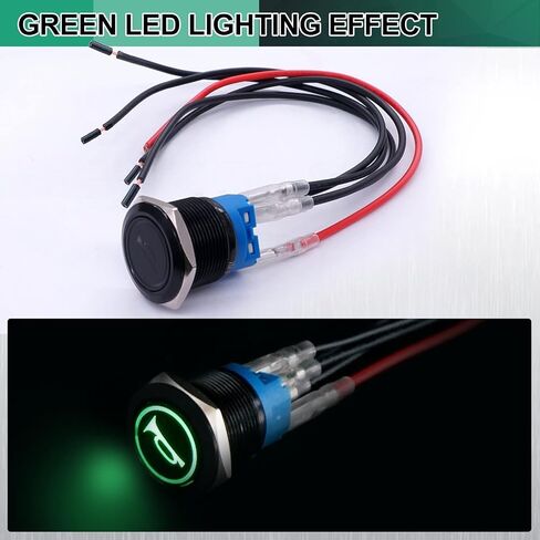 Twidec/22MM مكبر الصوت لحظة دفع زر التبديل 12V 7/8 "تصاعد ثقب الأخضر أدى ضوء أسود الفولاذ المقاوم للصدأ قذيفة 1NO 1NC SPDT مع الأسلاك قبل الأسلاك التبديل لتعديل السيارة BKP22LB-G in Saudi Arabia