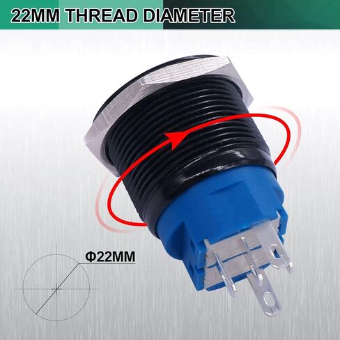 Twidec/22MM مكبر الصوت لحظة دفع زر التبديل 12V 7/8 "تصاعد ثقب الأخضر أدى ضوء أسود الفولاذ المقاوم للصدأ قذيفة 1NO 1NC SPDT مع الأسلاك قبل الأسلاك التبديل لتعديل السيارة BKP22LB-G in Saudi Arabia