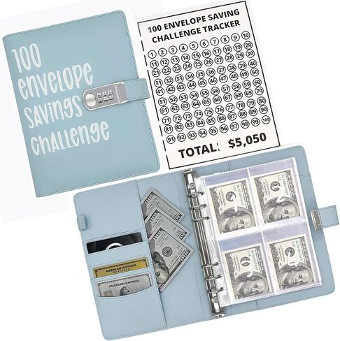100 Envelopes Money Saving Challenge Book with Upgraded Combination Lock, Savings Challenges Book with Cash Envelopes That is Easy, Fun and Safe Way to Save $5,050 (Black) in Saudi Arabia